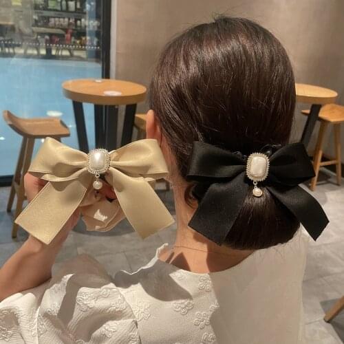 Korea Dongdaemun Bowknot Ribbon Hair Rope Pendant Pearl Intestine Circle Fashion Temperament Tie Hair Hair Tie Holster