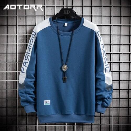 Korean Fashion Trend Printing Long Sleeved Mens Casual O-Neck Sweatshirt Hoodie Autumn Street Harajuku Pullover Men 2021