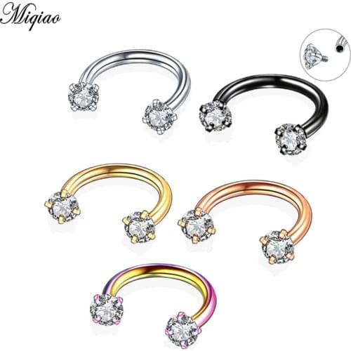 Miqiao 1pc Zircon Lip Helix C Nose Ring Gem Nose Hoop for Women Piercing Earring Cartilage Body Jewelry 1.2x8mm