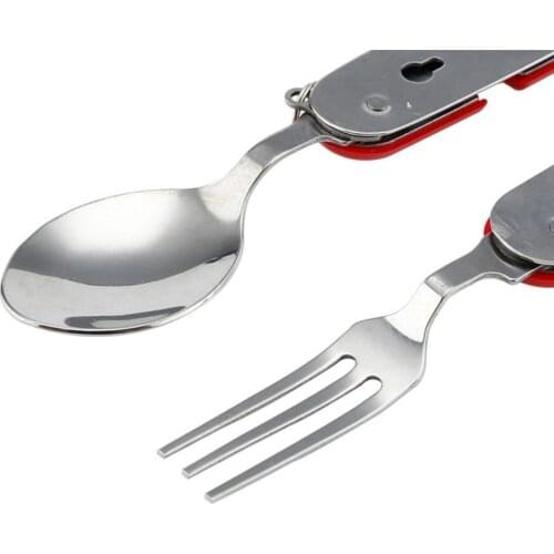 Multifunctional Outdoor Tableware Stainless Steel Foldable Fork Spoon Knife Picnic Camping Hiking Travelling Dinnerware
