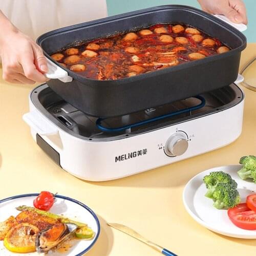 Multi-function electric hot pot cooking pot barbecue grill frying cooking and shabu net red hot pot barbecue integrated pot 0201