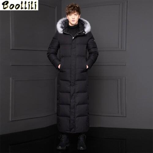Boollili 2020 New Goose Down Jacket Men Long Winter Coat Men Fox Fur Collar Thick Warm Plus Size Mens Jackets Overcoat