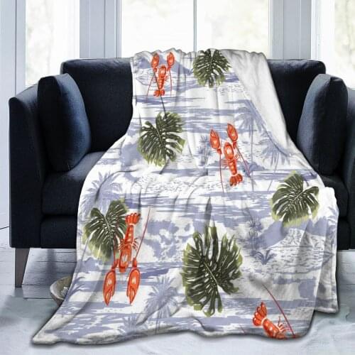 Soft Warm Flannel Blanket Lobster Tropical Leaves On The Monotone Ocean Travel Portable Winter Throw Thin Bed Sofa Blanket