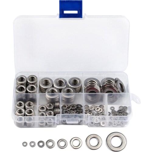 360pcs 8 Sizes Stainless Steel Flat Washers Assortment Set Kit with Storage Box Portable(M2 M2.5 M 3 M 4 M5 M6 M 8 M 10)