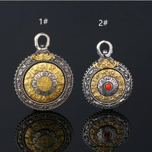 Real S925 pure silver Zodiac nine palace Gossip card Good luck Thai silver exquisite rotating Buddhist pendant for men and women