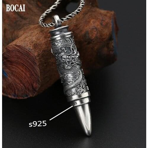 BOCAI 2021 New Real s925 Silver Jewelry Personality Trend Openable Winding Dragon Domineering Bullet Head Mans Pendant