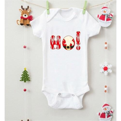 Merry Christmas Santa Claus HoHoGraphic Printed New Fashion Newborn Cute Cartoon Baby Romper Infant Short Sleeve White Onesies