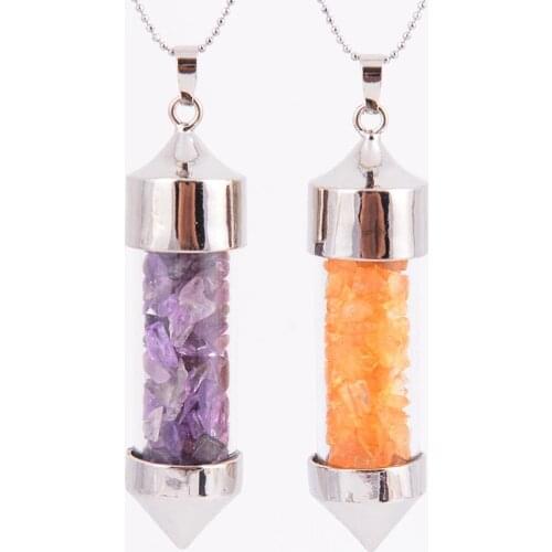 New Arrival 7 Chakra Wishing Bottle Pendulum Natural Chip Stone Pendant Necklace for Women Men Divination Healing D514a