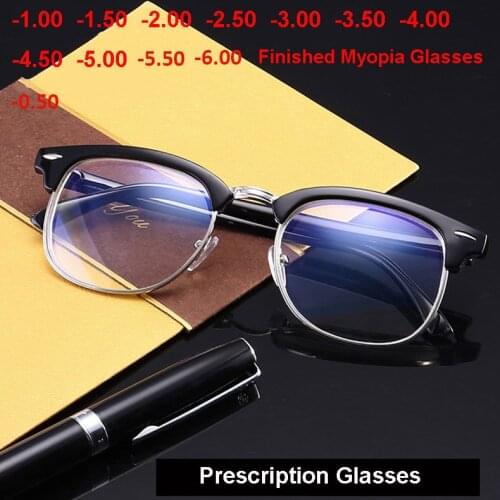 Nearsighted Glasses Optical Frame Prescription Half Rim Glasses Eyeglasses Retro-1.0,-1.5,-2.0,-2.5,-3.0,-3.5, -4.0,-5.0