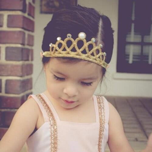 Princess Girls Birthday Crown Headband Elastic Kids Birthday Party Photo Props Hair Accessories Headband Elastic Hair Band Gold