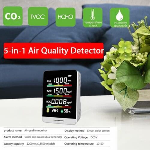 Portable mini C02 Detector Digital Temperature and Humidity Sensor TVOC Formaldehyde Detector Household Air Quality Detector