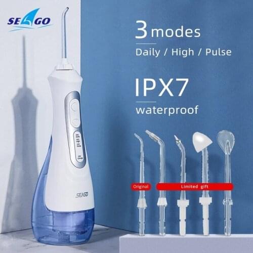 SEAGO Oral Irrigator Portable Water Flosser USB Rechargeable Water Jet IPX7 Dental 200ML Water Tank with Electric Toothbrush