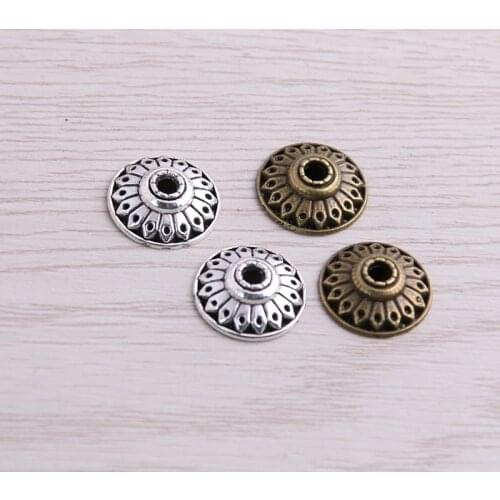 SWEET BELL 70pcs 4*14*14mm Two Color Bead Caps Charm Hollow Round Pendants Jewelry Accessories DIY Receptacle Charms