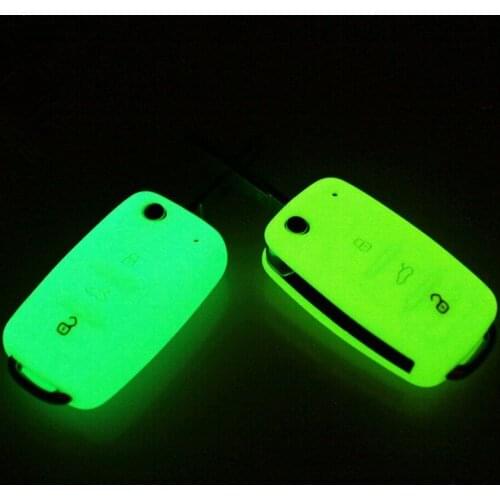 Luminous 3 Buttons Silicone Car Key Cover Case For VW Golf Bora Jetta POLO Passat For Skoda Superb Octavia Fabia SEAT Ibiza Leon