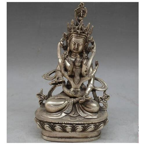 TIBET SILVER MAKE LOVE BUDDHA LOTUS BASE MERCY COMBINES WITH WISDOM STATUE