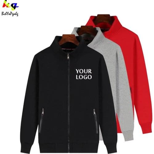 Custom logo thick section plus velvet zipper stand collar sweatshirt casual wear sweatshirt long sleeve spring and autumn coat