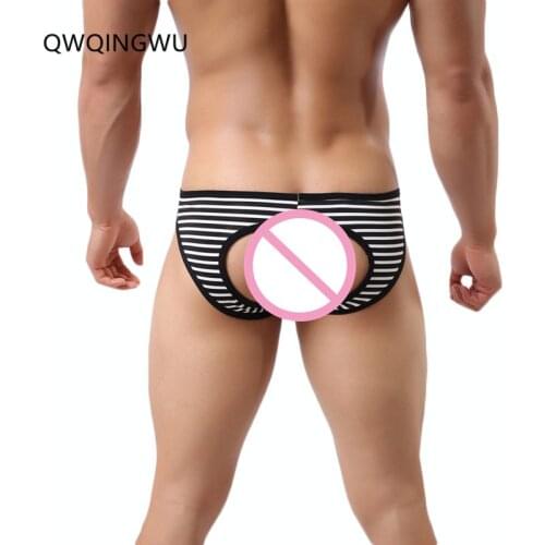 Gay Men Briefs Underwear Thong Men Panties Striped Modal Sexy Lingerie Jockstrap Men Open Butt G Strings Male Jock Strap Briefs