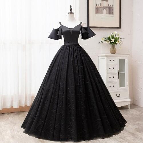 Vestidos 2021 Black Prom Dress Classic Spaghetti Strap Ball Gown Simple Party Dress Plus Size Quinceanera Dresses Robe De Bal