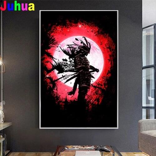 Japanese Ghost Samurai Under Moon 5D DIY Diamond Painting Full drill Diamond Embroidery Mosaic home decor drop shipping