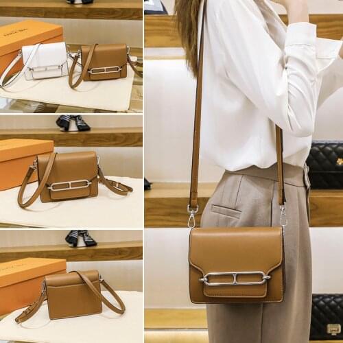 Womens Leather Solid Color Luxury Shoulder Small Bags 2021 Fashion Minimalist Style Female Crossbody Square Bag Ladies Shopper