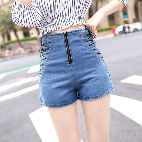 Summer Zipper Jeans Short Bandage Jeans For Women High Waisted Fashion Personality Denim Shorts Female Korean Style 616