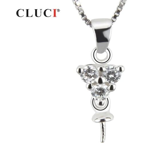 CLUCI 925 Sterling Silver Pearl Pendant Mounting Zircon Women Jewelry Silver 925 Triangle Shaped Charm Pendant for Women SP051SB