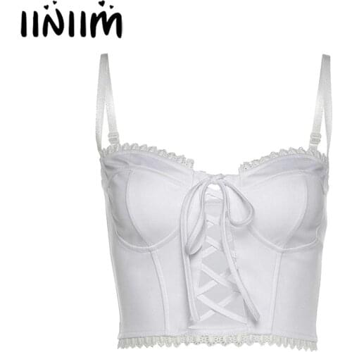 Womens Fashion Casual Lace-up Lace Trim Crop Top Spaghetti Strap Tank Top Female Adult Streetwear Sleeveless Hollow Out Camisole