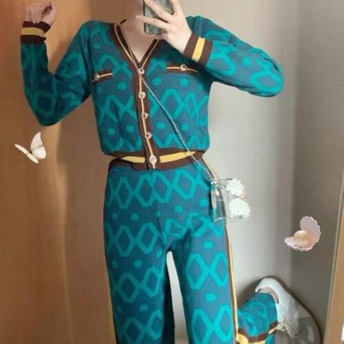 Women Knit Cardigan Tracksuit Autumn Winter Sweater Trouser Suits Female Casual Knitwear Crop Top Wide Leg Pants Two Piece Sets
