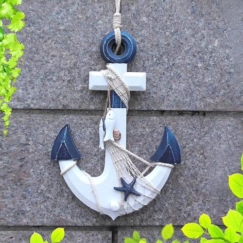 1PC 33CM European Sea World Household Wall Hanging Decoration Mediterranean Style 3D Wood Anchor Hanging Decoration MP 008