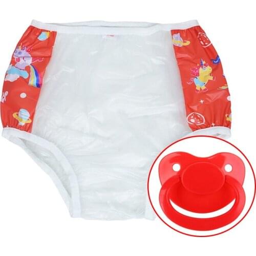 2PCS ABDL adult diapers PVC reusable pants diapers onesize plastic panties ddlg adult baby pacifier large size Pacifier Blue