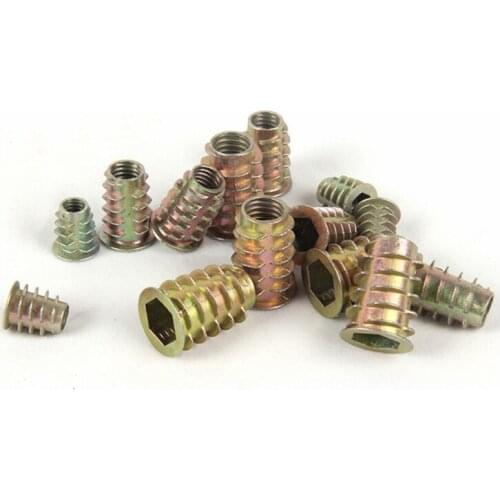 50pcs 10PCS M4 M5 M6 M8 M10 Zinc Alloy Thread for Wood Insert Nut Flanged Hex Drive Head Furniture Nuts Wooden Nuts Thread
