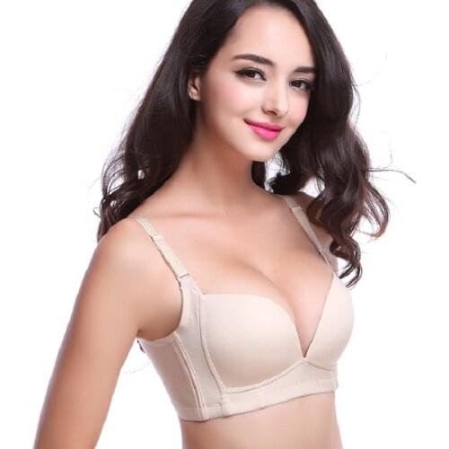 Big size 32-44 A B C Double cup support chest super Push up Bra one piece seamless sexy plunge Deep V Bralette underwear