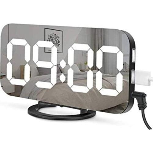 LED Alarm Clock Dual USB Output Snooze Mirror Clock Digital Creative Clock Induction Dimming Electronic Clock