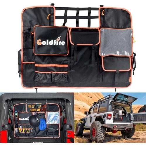 Rear Seat Cover Cargo Net with Storage Pouch Bags, Trunk Cargo Tool Organizers Holder Backseat Soft-Shell Carrier for JK JL