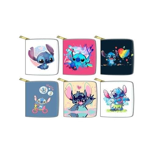 Disney Stitch cartoon cute Donald Duck pu zipper coin purse fashion clutch card holder ID key holder