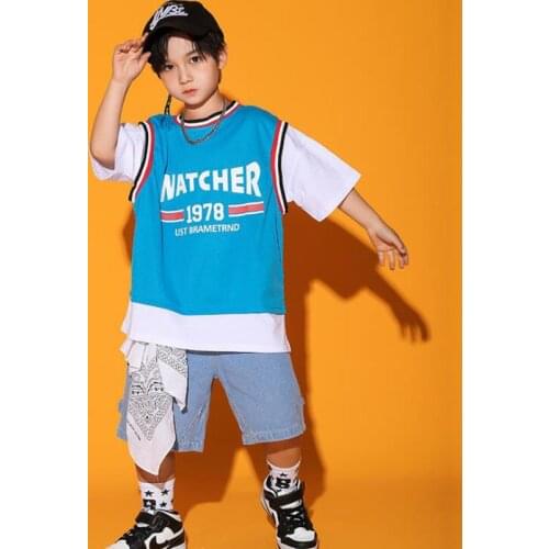 Kids Hip Hop Carnival Clothing Oversized T Shirt Tops Summer Short Jeans For Girls Boys Dance Costume Set Clothes Streetwear