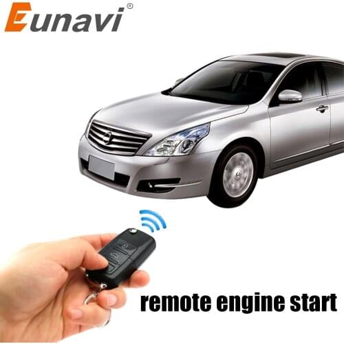 Eunavi remote keyless push start stop button remote start stop car engine by alarm remote unlock action auto window up output