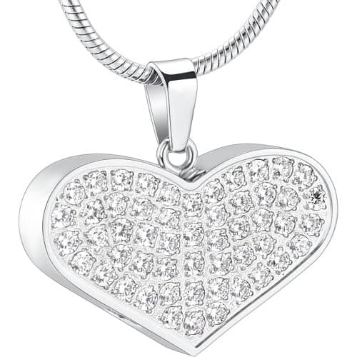 JJ007 Inlay Clear Zircon Heart Stainless Steel Cremation Jewelry For Ashes Of Loved One Keepsake Memorial Urn Necklace Pendant