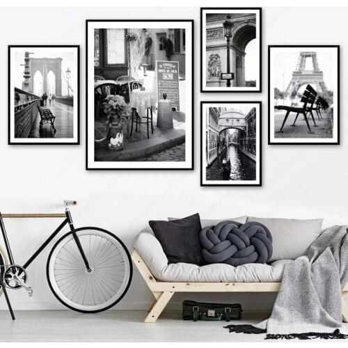 Paris City Landscape Canvas Painting Nordic Posters and Prints Black White Retro Wall Art Pictures for Living Room Home Decor