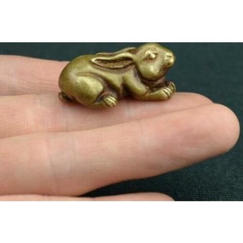 Chinas archaize pure brass rabbit small statue Ornaments