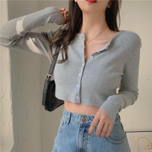 Short Knitted Sweaters Women Cardigan Crop Top Sexy O-Neck Sweater 2020 Autumn Women Knitted Thin Coats