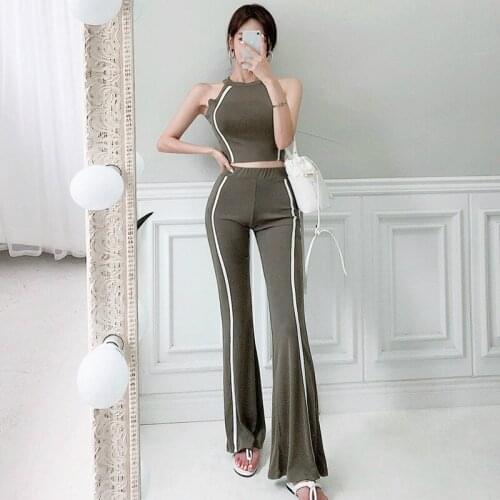 Modis Streetwear Autumn Winter Clothes for Women Two Piece Set Halter Tank and Knitted Wide Leg Pants Ladies Casual 2 Piece Set
