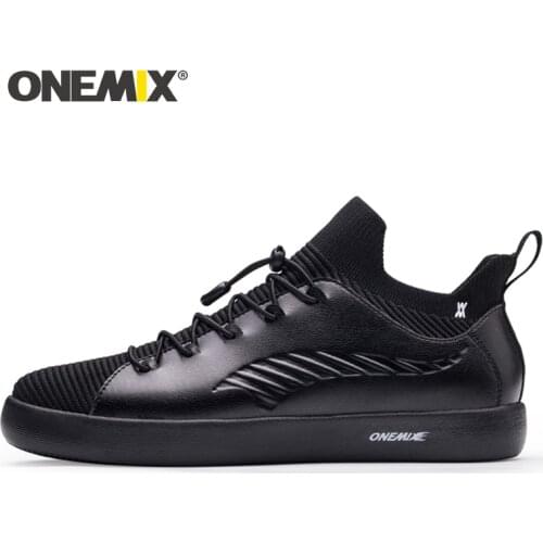 ONEMIX 2019 Couple Skateboarding Shoes Men Sneakers Leather Casual Breathable Lace Up Walking Shoes Knitted Mesh Flats Zapatos