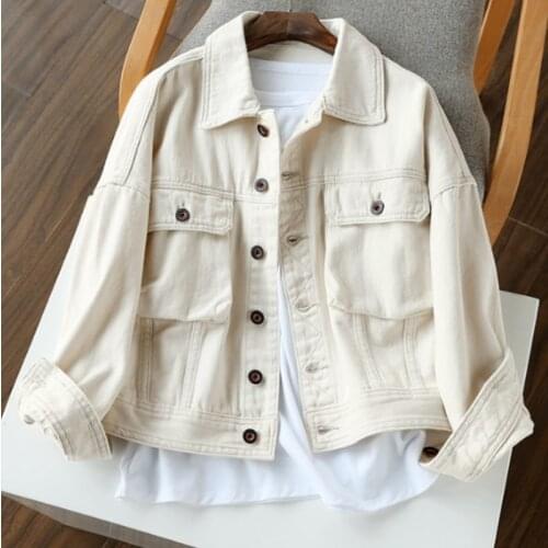 Single Breasted Pure Cotton Loose Casual Women Denim Jacket Gentle Milky White Females Short Jean Coat Korean Style Ins Outwear