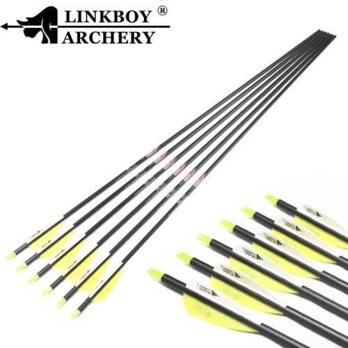 Linkboy Archery Carbon Arrows Spine 300 340 400 500 600 700 800 3inch Plastic Vaness for Compound Recurve Bow Hunting 12PCS