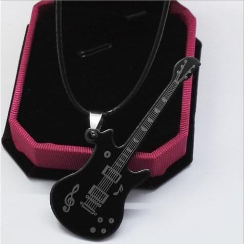 Fashion 316L Stainless Steel Guitar Necklace For Men Pendants Leather Chain Men Necklaces
