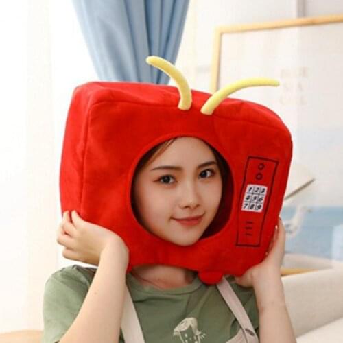 Trendy Fashionable Cartoon Television Helmet Plush Headgear Eye-catching Costume Hats Cozy for Children