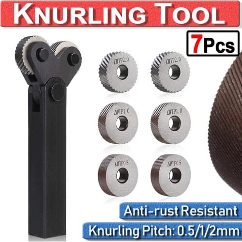 Dual Wheel Knurling Tool Kit 7pcs 0.5mm 1mm 2mm Diagonal Wheel Linear Pitch Knurl Set Steel Lathe Cutter Wheel Knurling Tool Set