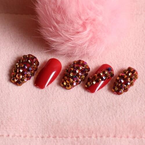 The latest fake nails full nail ballerina 24pcs designs full of crystal diamonds red W89