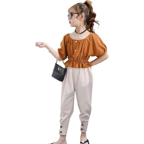 Clothes For Girls Solid Tshirt + Pants Girls Clothes Set Summer Costume For Girl Casual Style Childrens Clothes